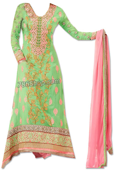  Light Green/Pink Georgette Suit | Pakistani Dresses in USA- Image 1