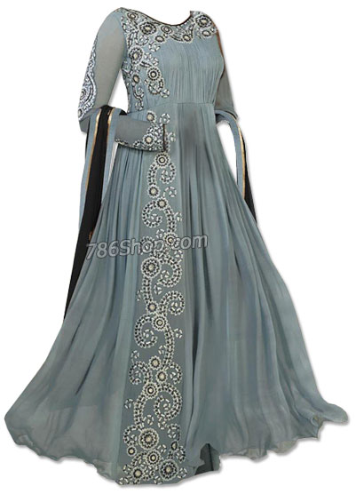  Grey Chiffon Suit | Pakistani Dresses in USA- Image 1