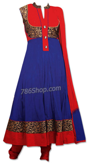  Blue/Red Chiffon Suit | Pakistani Dresses in USA- Image 1