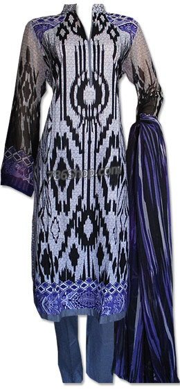  Off-white/Purple Cotton Lawn Suit | Pakistani Dresses in USA- Image 1