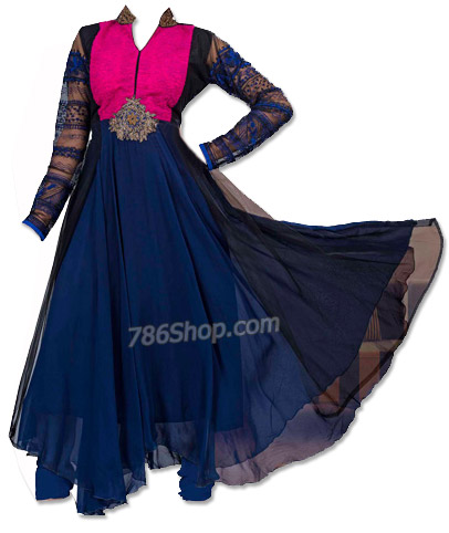  Navy Blue Chiffon Suit | Pakistani Dresses in USA- Image 1