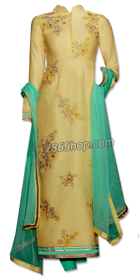  Golden Georgette Suit | Pakistani Dresses in USA- Image 1