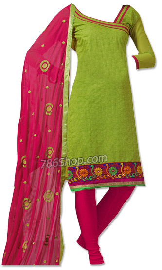  Parrot Green/Magenta Georgette Suit | Pakistani Dresses in USA- Image 1