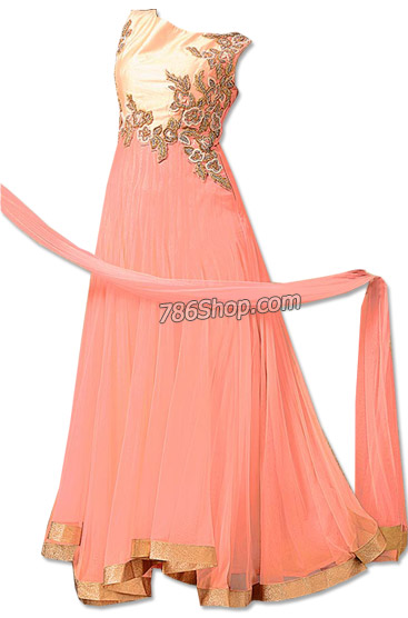  Peach Chiffon Suit | Pakistani Dresses in USA- Image 1