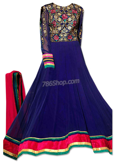  Navy Blue Chiffon Suit | Pakistani Dresses in USA- Image 1