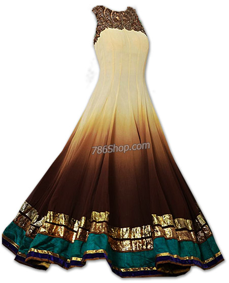  Off-white/Brown Chiffon Suit | Pakistani Dresses in USA- Image 1