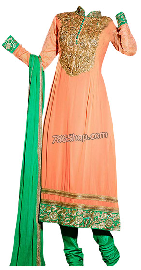  Peach/Green Georgette Suit | Pakistani Dresses in USA- Image 1