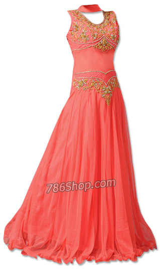  Peach Chiffon Suit | Pakistani Dresses in USA- Image 1