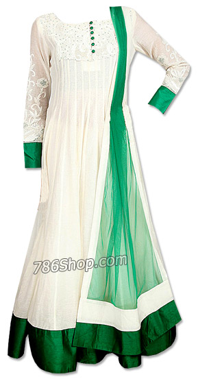  Off-White/Green Chiffon Suit | Pakistani Dresses in USA- Image 1