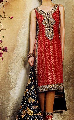Asim Jofa. Deep Red/Black Lawn Suit | Pakistani Dresses in USA- Image 1