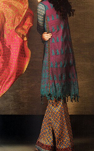 Asim Jofa Teal Lawn Net Suit | Pakistani Lawn Suits- Image 2