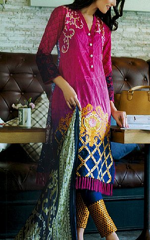 Sunshine by Alzohaib. Hot Pink/Blue Lawn Suit. | Pakistani Dresses in USA- Image 1