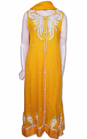  Mustard Chiffon Suit | Pakistani Dresses in USA- Image 1