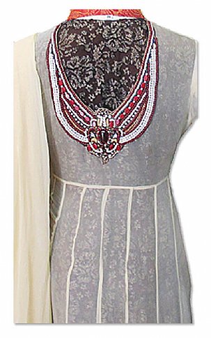  Off-white Net Suit | Pakistani Dresses in USA- Image 3