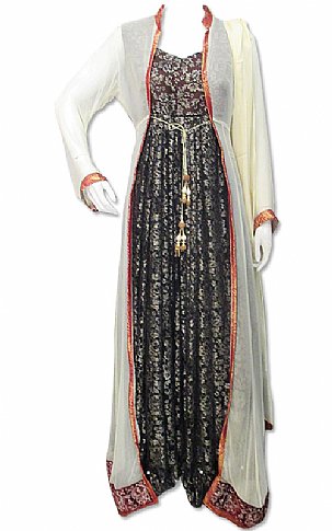  Off-white Net Suit | Pakistani Dresses in USA- Image 1