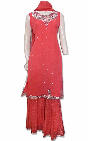  Brink Pink Chiffon Suit | Pakistani Wedding Dresses- Image 1