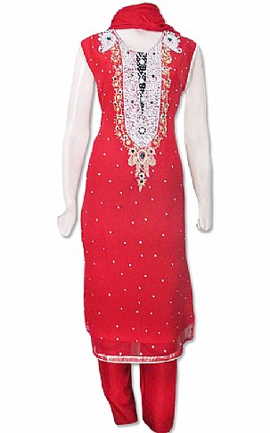  Red Chiffon Suit | Pakistani Dresses in USA- Image 1