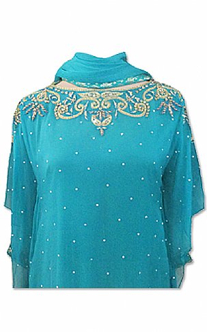  Turquoise Chiffon Suit | Pakistani Dresses in USA- Image 2