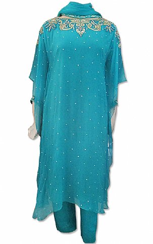  Turquoise Chiffon Suit | Pakistani Dresses in USA- Image 1