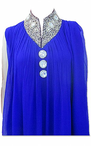  Royal Blue Chiffon Suit | Pakistani Dresses in USA- Image 2