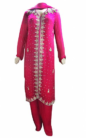  Hot Pink Chiffon Suit | Pakistani Dresses in USA- Image 1