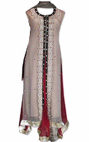  Beige/Maroon Chiffon Suit | Pakistani Dresses in USA- Image 1