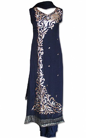  Navy Blue Chiffon Suit | Pakistani Dresses in USA- Image 1