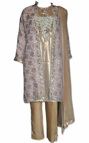  Golden/Beige Chiffon Suit | Pakistani Dresses in USA- Image 1