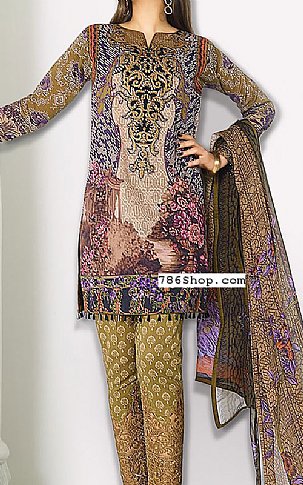 Asim Jofa. Green/Purple Lawn Suit | Pakistani Dresses in USA- Image 1