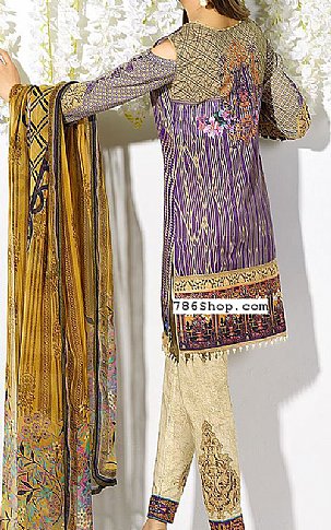 Asim Jofa. Ivory/Purple Lawn Suit | Pakistani Dresses in USA- Image 2