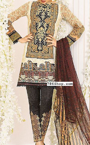 Asim Jofa Ivory/Brown Lawn Suit | Pakistani Lawn Suits- Image 1