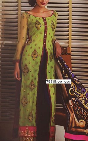 Asim Jofa Parrot Green Net Suit | Pakistani Dresses in USA- Image 1