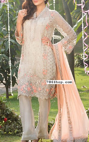 Baroque. Ash white/Peach Chiffon Suit | Pakistani Dresses in USA- Image 1