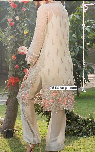 Baroque. Ash white/Peach Chiffon Suit | Pakistani Dresses in USA- Image 2