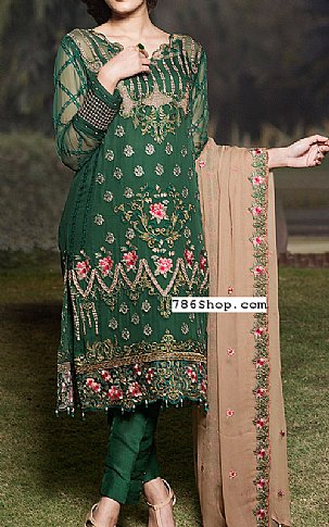 Baroque. Bottle Green Chiffon Suit | Pakistani Dresses in USA