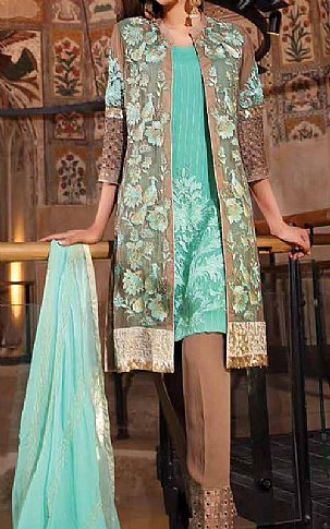 Charizma Eid Collection. Turquoise/Beige Chiffon Suit | Pakistani Dresses in USA- Image 1