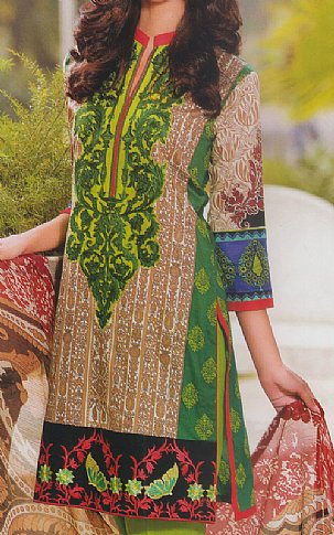 Charizma by Riaz Art. Brown/Green Lawn Suit | Pakistani Dresses in USA- Image 1