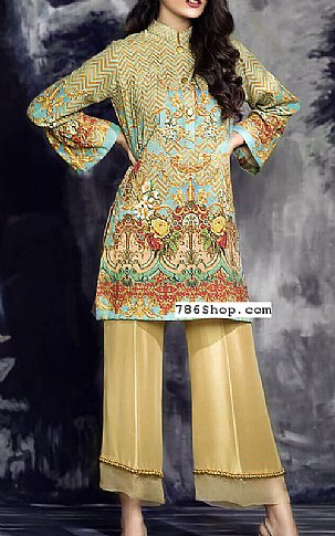 Cross Stitch Turquoise Linen Shirt | Pakistani Dresses in USA- Image 1