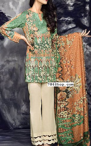 Cross Stitch Green Linen Suit (2 Pcs) | Pakistani Dresses in USA- Image 1