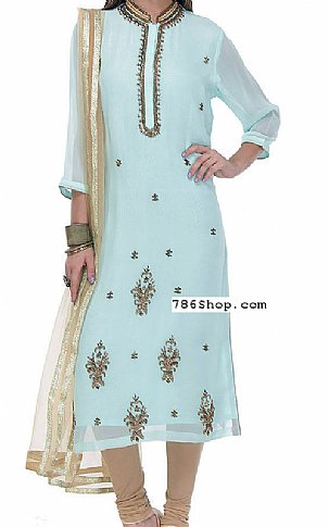  Light Turquoise Georgette Suit | Pakistani Dresses in USA- Image 1