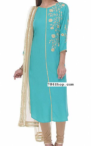  Turquoise Georgette Suit | Pakistani Dresses in USA- Image 1