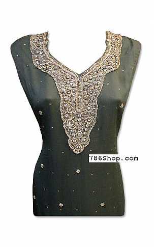 Taiba Boutique Dark Grey Crinkle Chiffon Suit | Pakistani Dresses in USA- Image 2