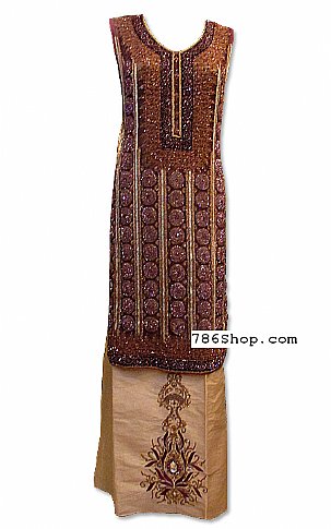Taiba Boutique Brown/Golden Crinkle Chiffon Suit | Pakistani Dresses in USA- Image 1