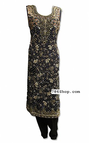 Taiba Boutique Black Crinkle Chiffon Suit | Pakistani Dresses in USA- Image 1