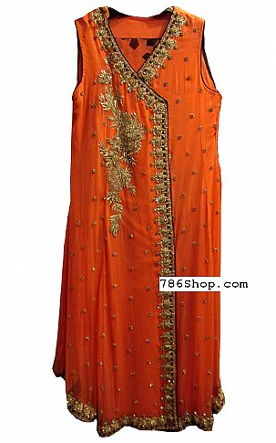 Taiba Boutique Rust Crinkle Chiffon Suit | Pakistani Dresses in USA- Image 1