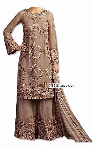  Fawn Chiffon Suit | Pakistani Dresses in USA- Image 1