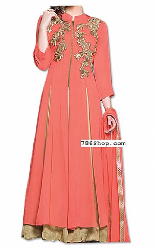  Peach/Pink Chiffon Suit | Pakistani Dresses in USA- Image 1