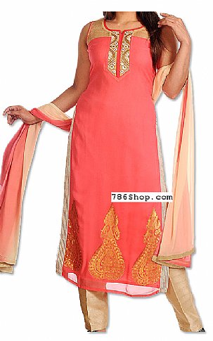  Peach Chiffon Suit | Pakistani Dresses in USA- Image 1