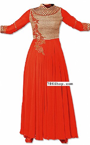  Orange Chiffon Suit | Pakistani Dresses in USA- Image 1