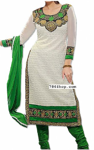 White/Green Net Suit | Pakistani Dresses in USA- Image 1